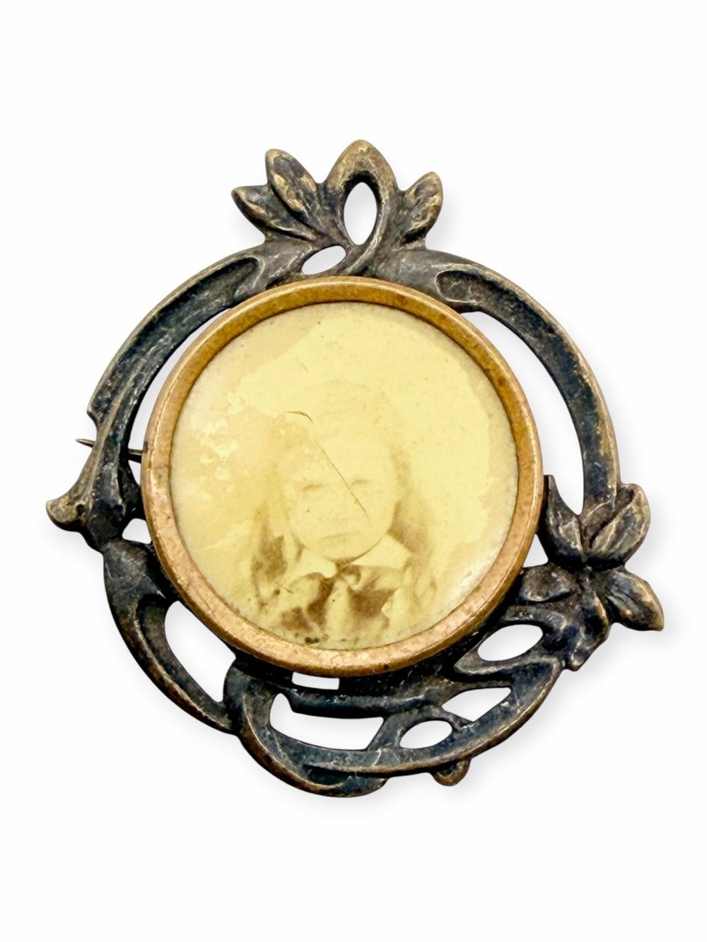 Antique Edwardian 1900s Portrait Photo Brooch Art Nouveau